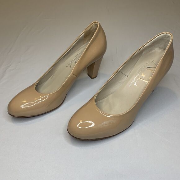AGL Heels Nude Patent Leather Round Toe Neutral Pumps Career - US 8.5 EU 38.5 - Picture 3 of 8